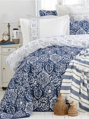 Наборы постельного белья Постельное белье с покрывалом пике Cunda blue-KARACA HOME